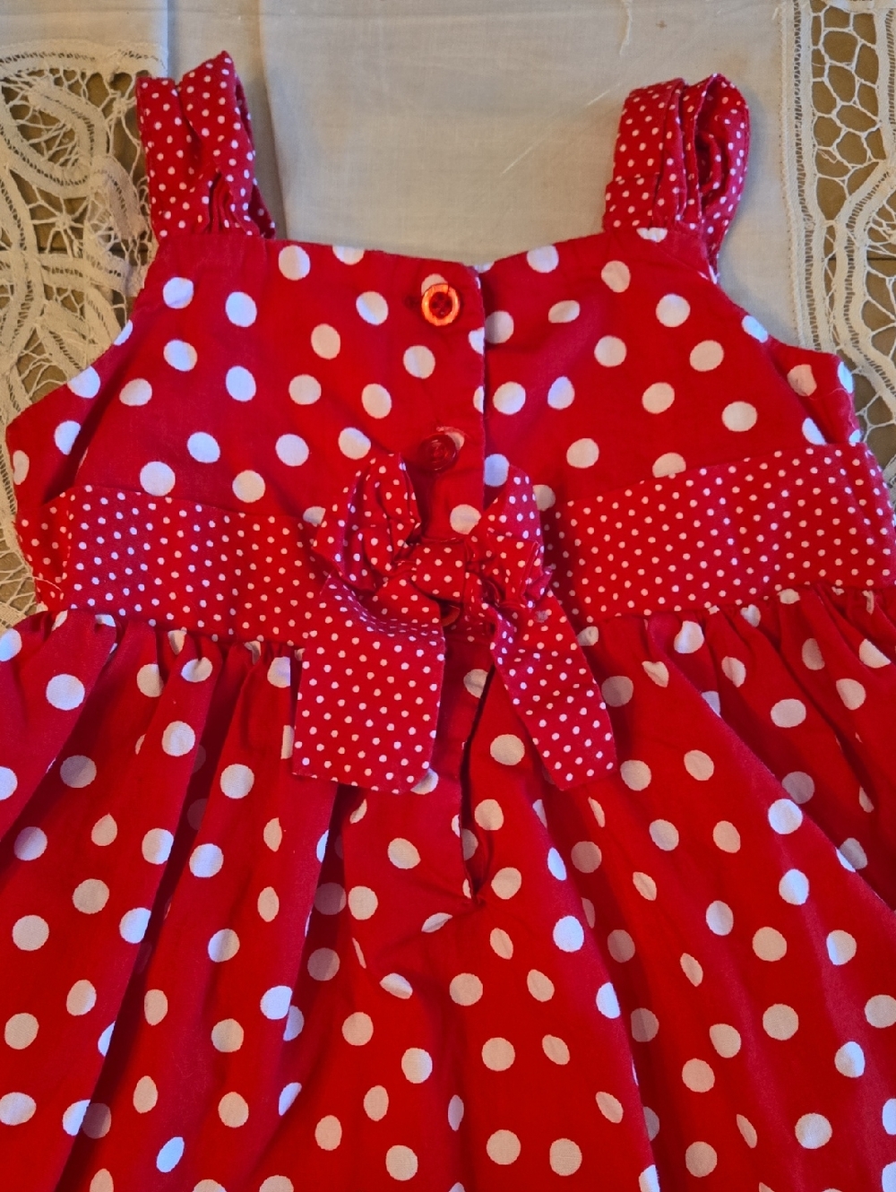 ADORABLE BLUEBERI BLVD - DOTS & DAISIES - 3T SUMMER DRESS - RED-WHITE-YELLOW - Picture 6 of 6